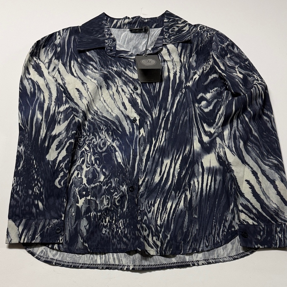 M made in Italy Navy and White Patterned Blouse